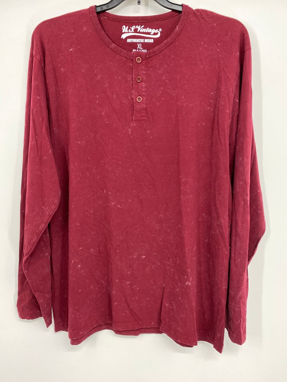 US Vintage Mens Maroon Burgundy Cotton Henley Long Sleeve Basic Shirt NEW XL